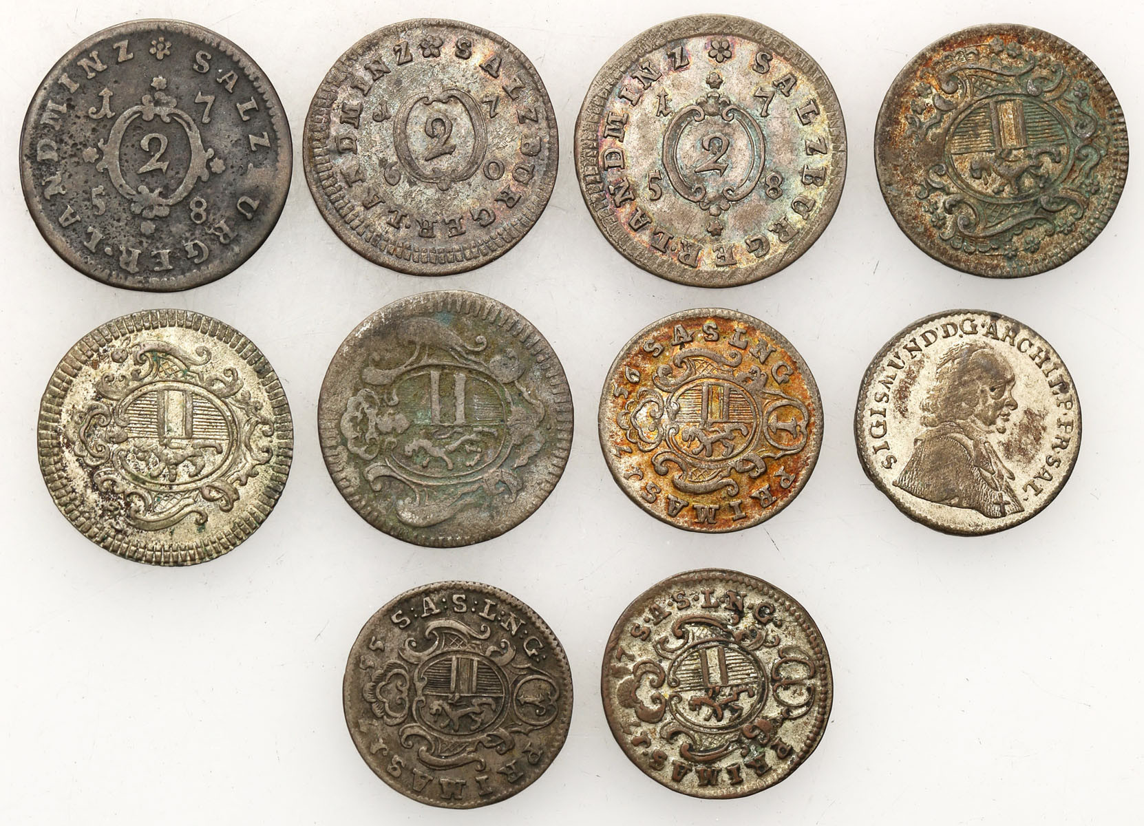 Austria, Salzburg. 1, 2 krajcary 1754-1759, Salzburg, zestaw 10 monet